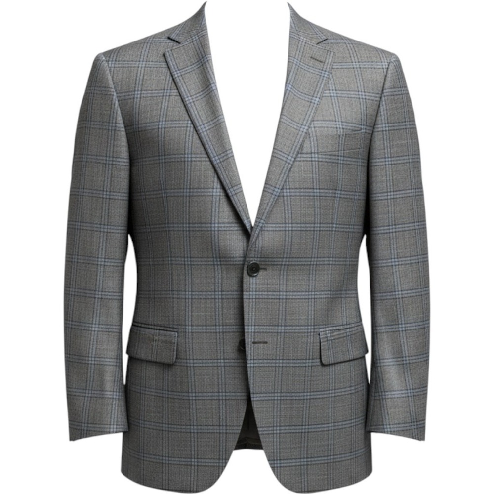 Lauren Ralph Lauren Sport Coat Mens 46L Grey Glen Plaid Blue Overcheck Blazer